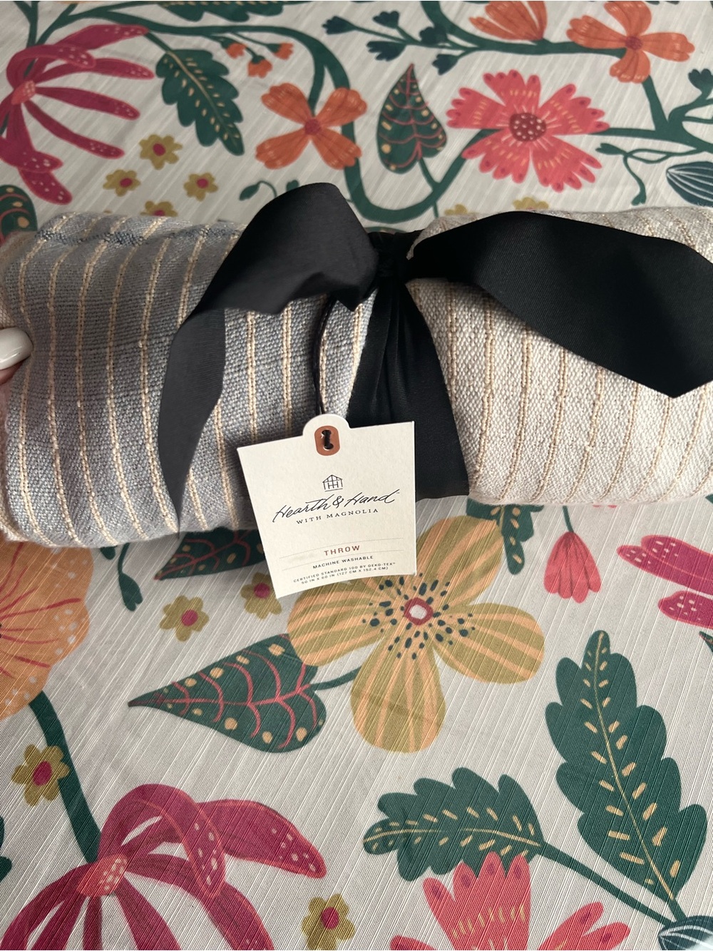 Hearth & Hand Neutral Striped Throw with Gold Threading